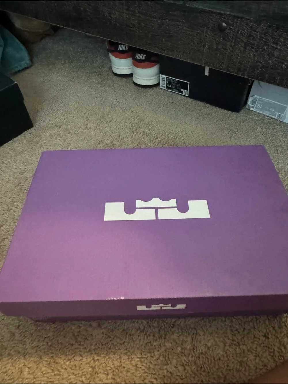Nike Purple and Black Boys' Athletic Basketball Shoes with Gold Accents